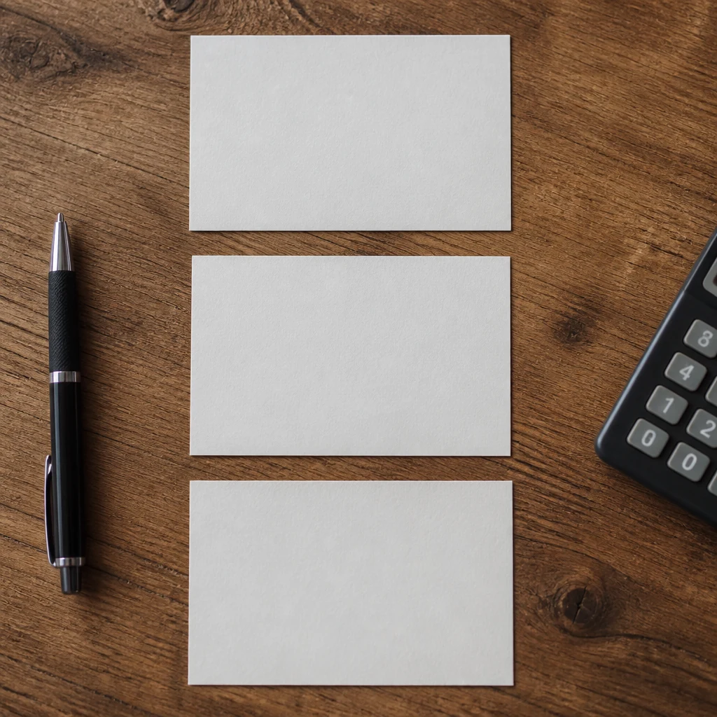 Trois cartes avec des informations sur les tranches d'age pour le calcul de l'ARS sur un bureau en bois