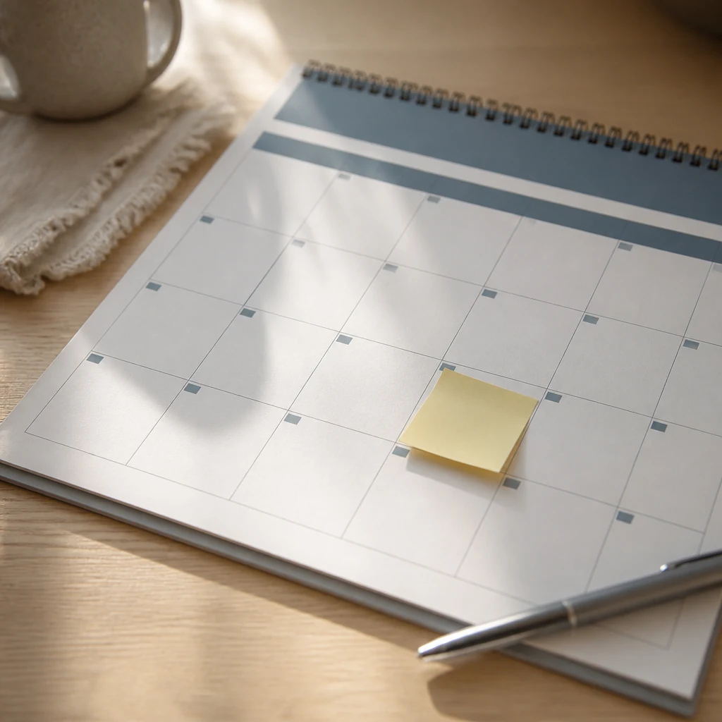 Calendrier mural au mois d'aout avec un post-it sur une date pour symboliser le versement de l'ARS