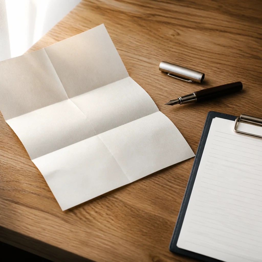 Document plie de contrat d apprentissage avec stylo a plume et bloc-notes sur bureau en bois