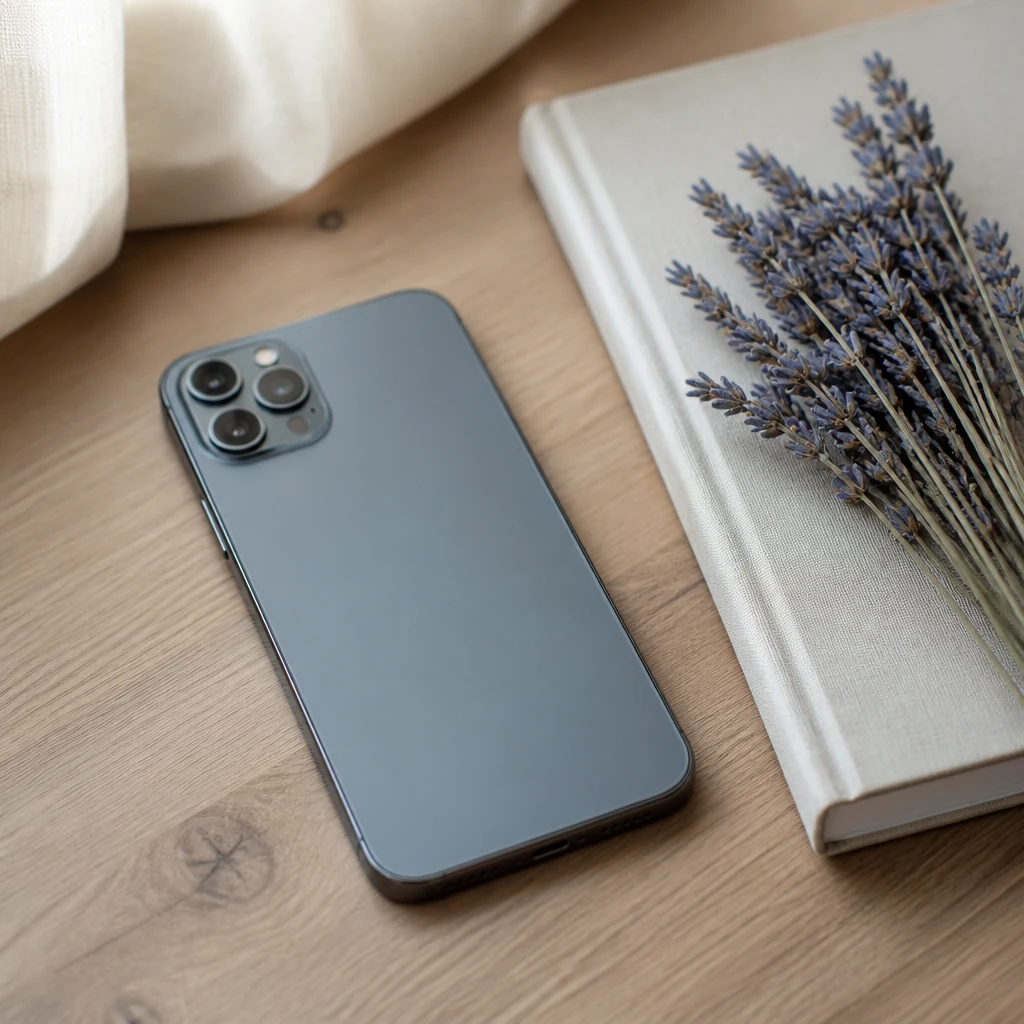 Smartphone pose sur un cahier dans une chambre lumineuse en attente des resultats du bac