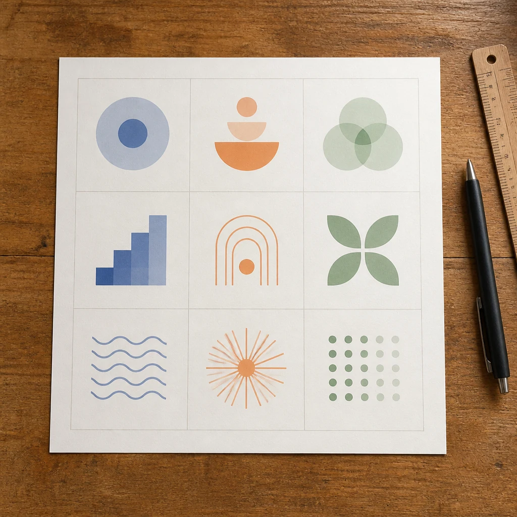 Matrice papier 3x3 avec icones abstraites et zones colorees pastel representant les trois voies CPGE scientifiques