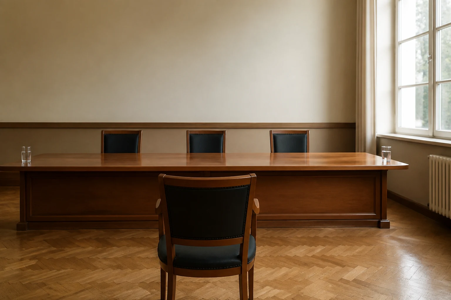 Salle d'examen ordonnee avec table de jury chaises et fenetre lumineuse pour le passage des oraux du CRPE