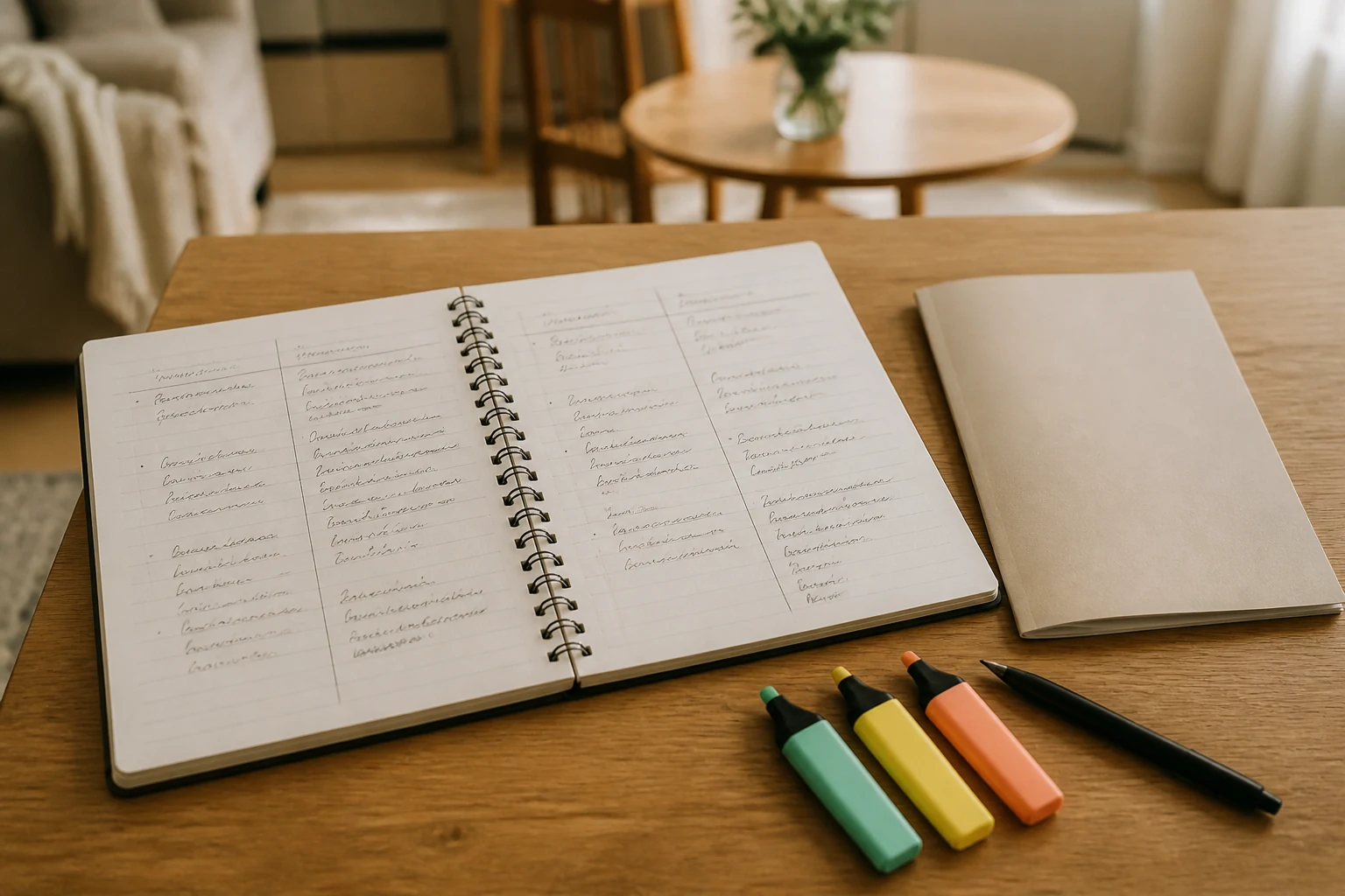 Cahier ouvert avec tableau comparatif des trois voies d orientation apres la troisieme rempli au stylo