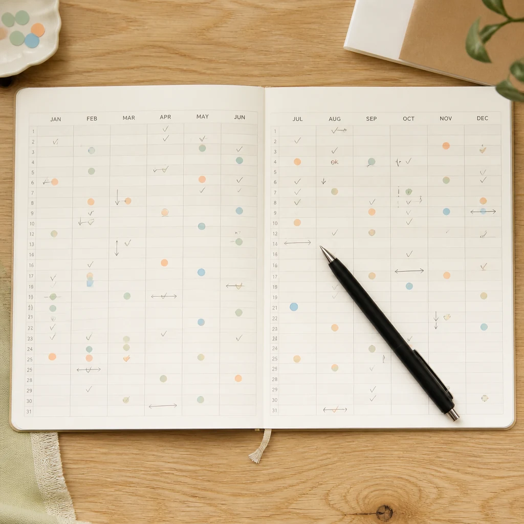 Planning mensuel sur douze mois avec post it colores marquant les jalons de preparation d un voyage scolaire