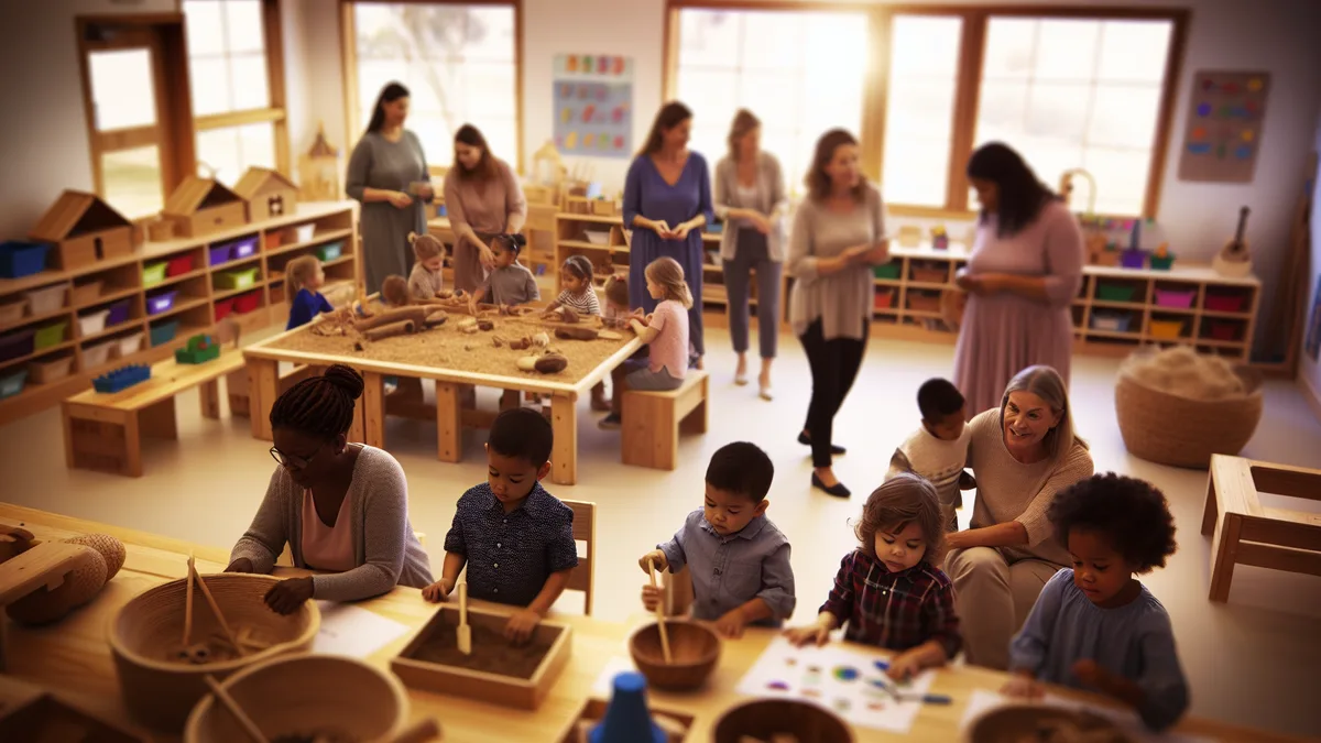 Éducatrice Montessori avec des enfants